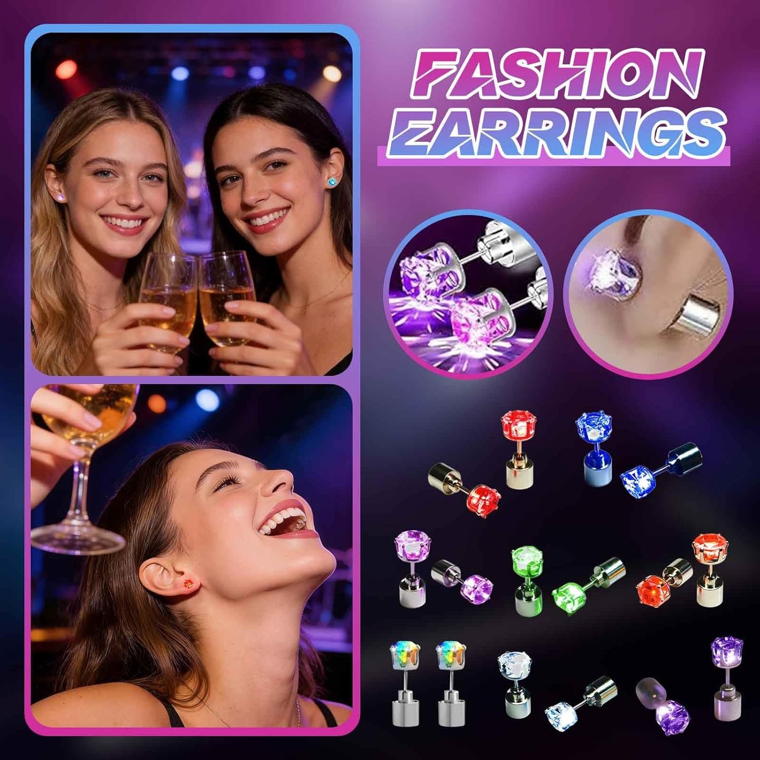 Men'S Fashion Night Out - Light Up Earrings, Flashing Blinking Studs