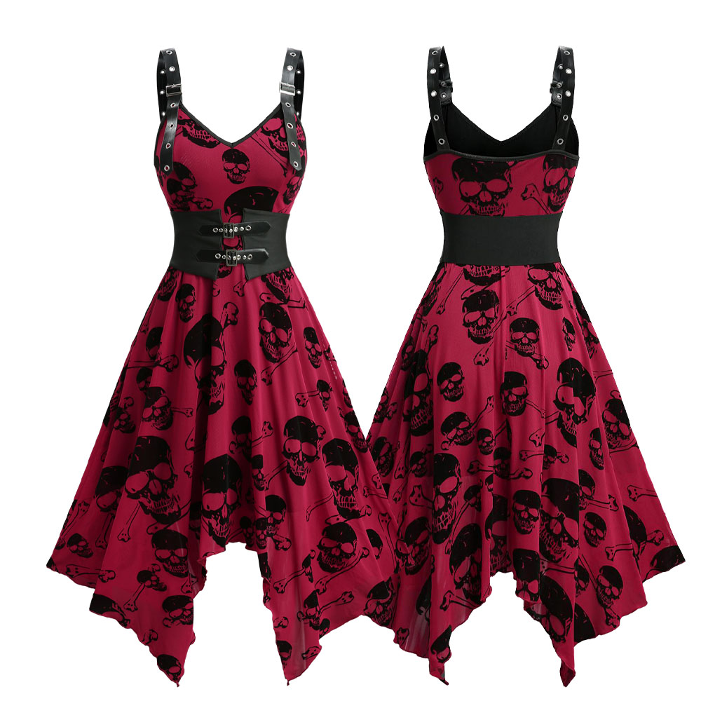 Gothic Skull Bone Printed Dres - Leather Belt Braided recensie en prijs